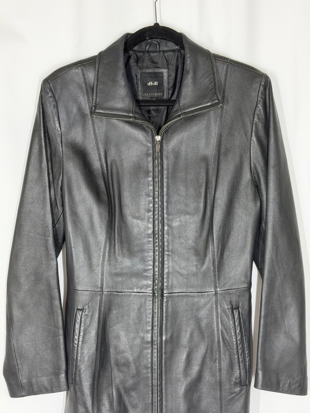 JLC Vintage Black Lambskin Leather Belted Jacket, Large